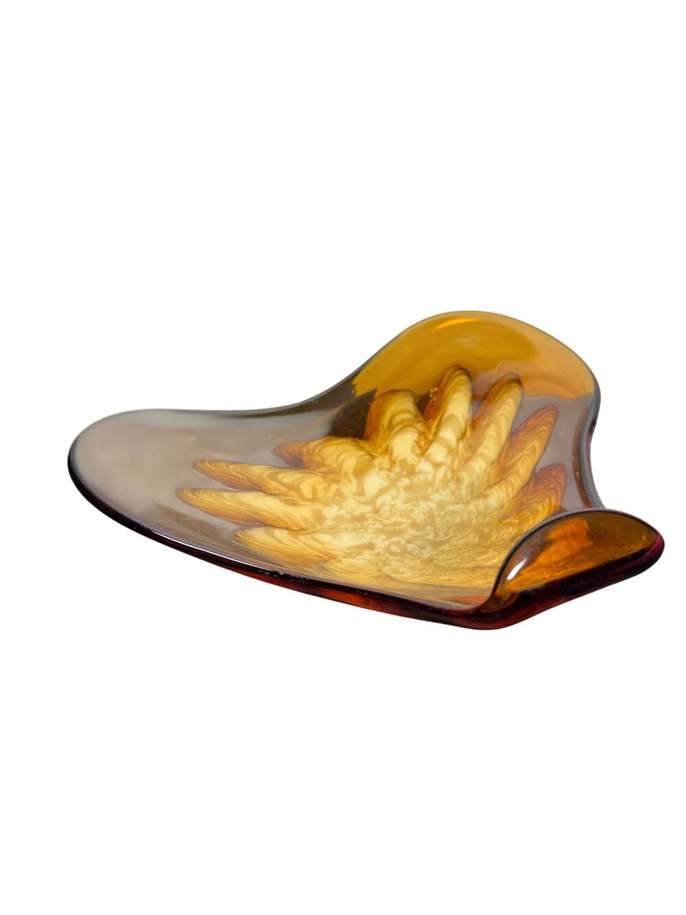 Vintage Amber Glass Sunflower Bowl Hand Blown Art Glass Centerpiece